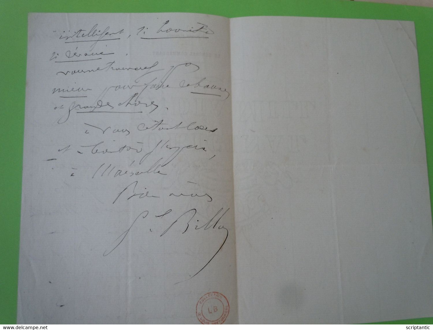Autographe Jean Baptiste BILLOT (1828-1907) GENERAL 15° CA 1880 MARSEILLE - Other & Unclassified