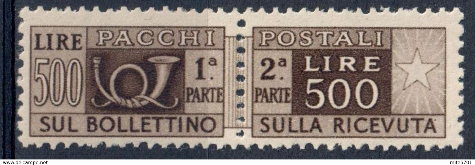 REPUBBLICA ITALIANA 1946/51 - FRANCOBOLLO PER PACCHI POSTALI L. 500 FILIGRANA RUOTA I - NUOVO MNH ** - SASSONE 80 - Pacchi Postali