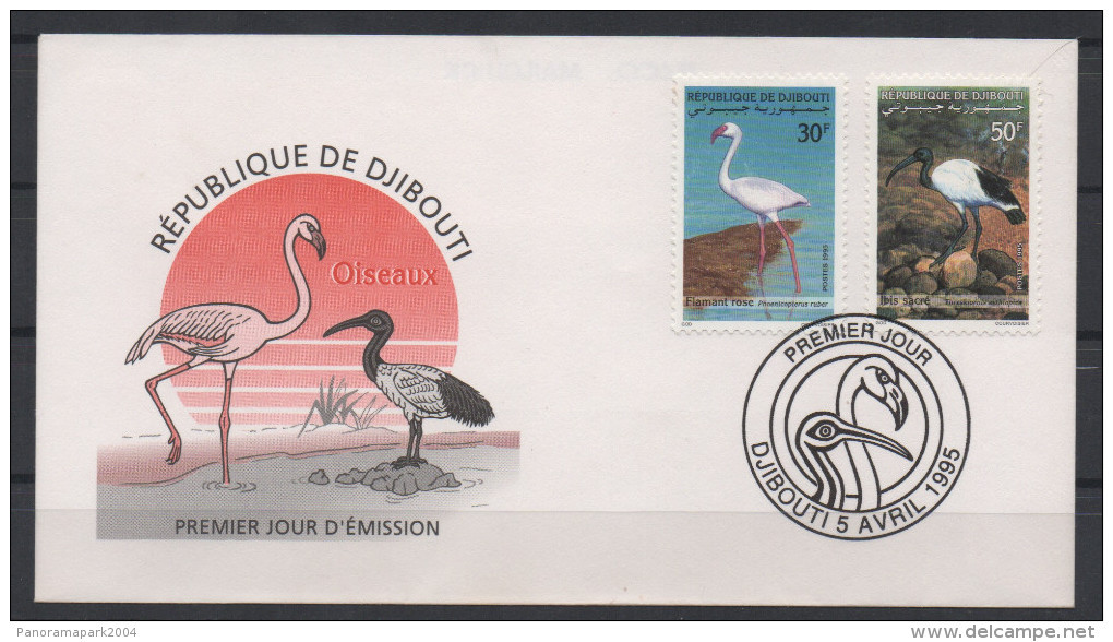 Djibouti Dschibuti 1995 FDC Faune Fauna Birds Oiseaux Vögel Flamant Rose Ibis Sacré Mi. 611 612 RARE !! - Djibouti (1977-...)