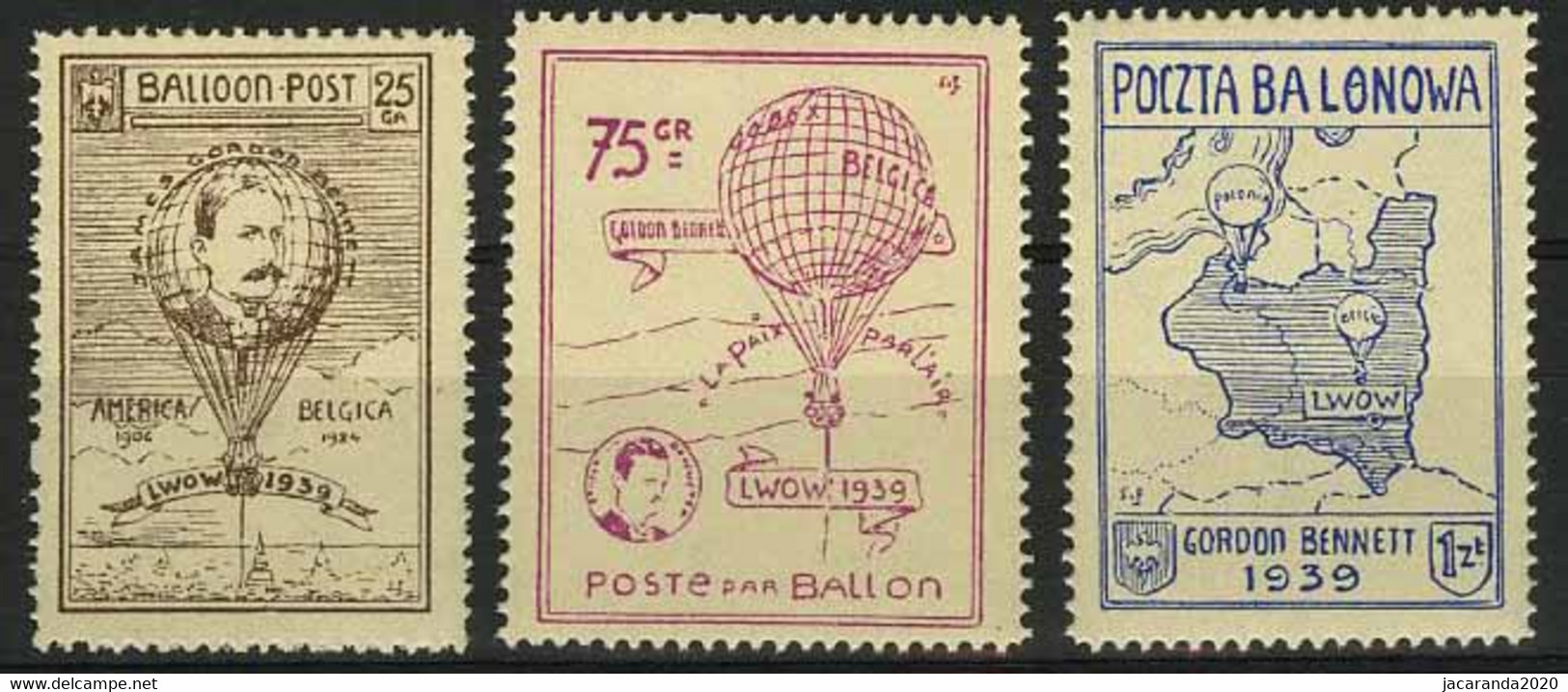 België E19/21 ** - Gordon-Bennett Beker - Coupe Int. Gordon Bennett - Balloon Post - America 1906 - Belgica 1924 - Erinnophilia [E]