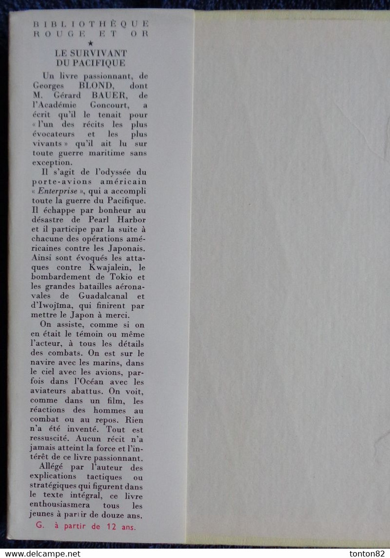 Georges Blond - Le Survivant Du Pacifique - Bibliothèque Rouge Et Or  515 - ( 1963 ) . - Bibliotheque Rouge Et Or