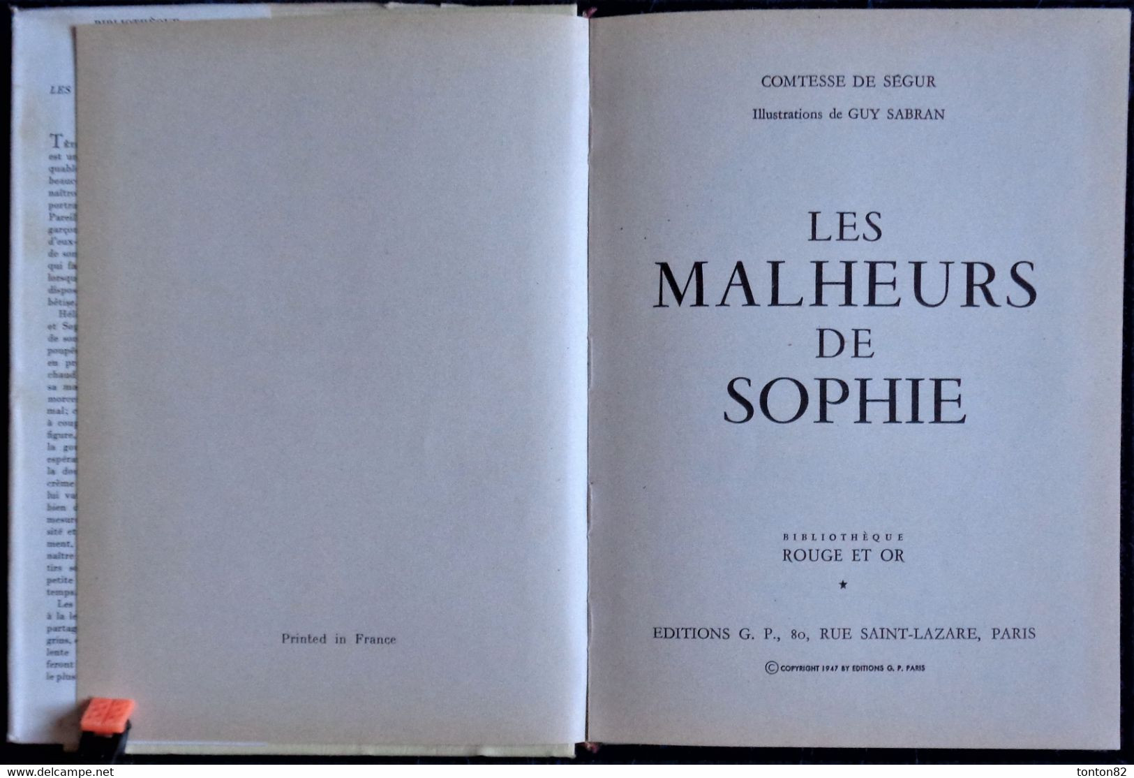 Comtesse De Ségur - Les Malheurs De Sophie - Bibliothèque Rouge Et Or  - (1957 ) - Bibliotheque Rouge Et Or