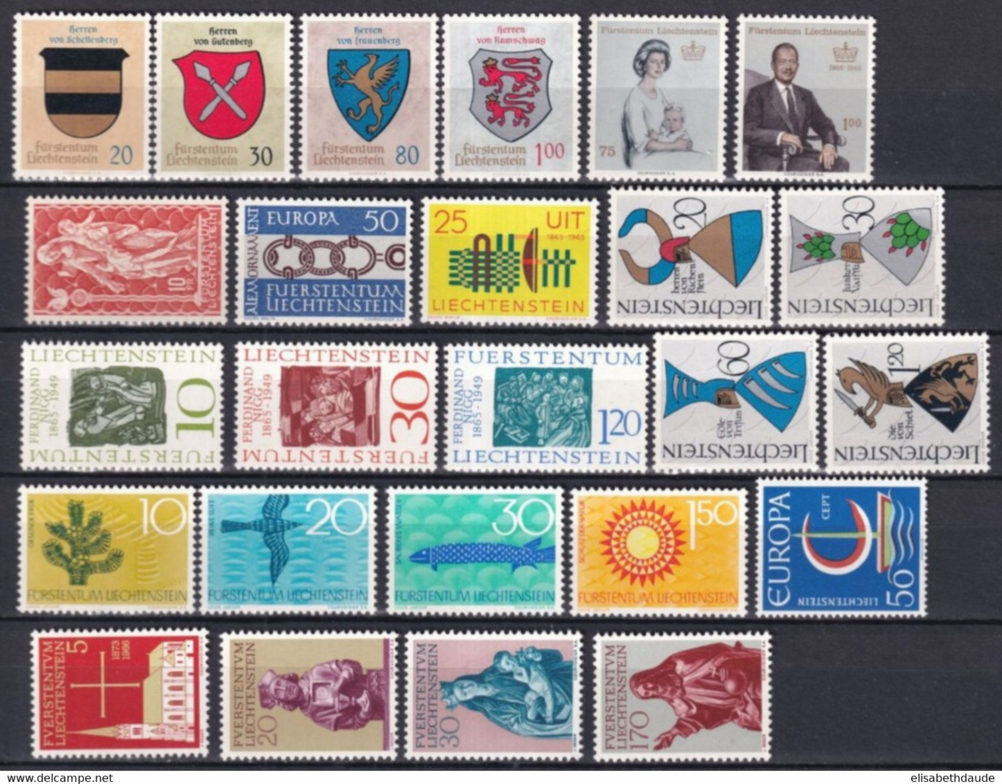 LIECHTENSTEIN - ANNEE COMPLETE 1965 + 1966 ** MNH - COTE YVERT 2012 = 30.5 EUR. - Années Complètes