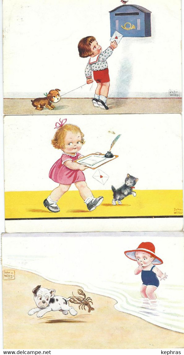 Lot De 9 CPA - Illustrateur JOHN WILLS - Thème Enfants - Cachets De La Poste 1931 - Wills, John