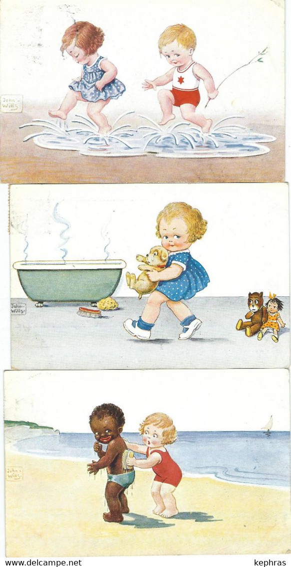 Lot De 9 CPA - Illustrateur JOHN WILLS - Thème Enfants - Cachets De La Poste 1931 - Wills, John