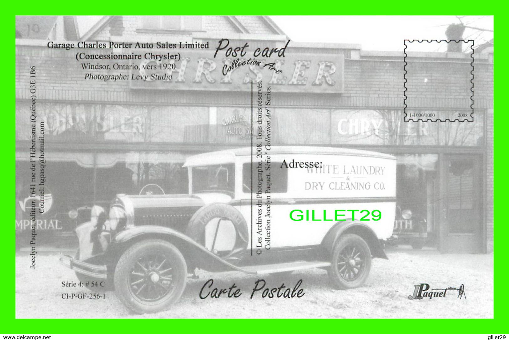 WINDSOR, ONTARIO - GARAGE CHARLES PORTER AUTO SALES LIMITED - VENDEUR CHRYSLER VERS 1920 - JOCELYN PAQUET, ÉDITEUR - - Windsor