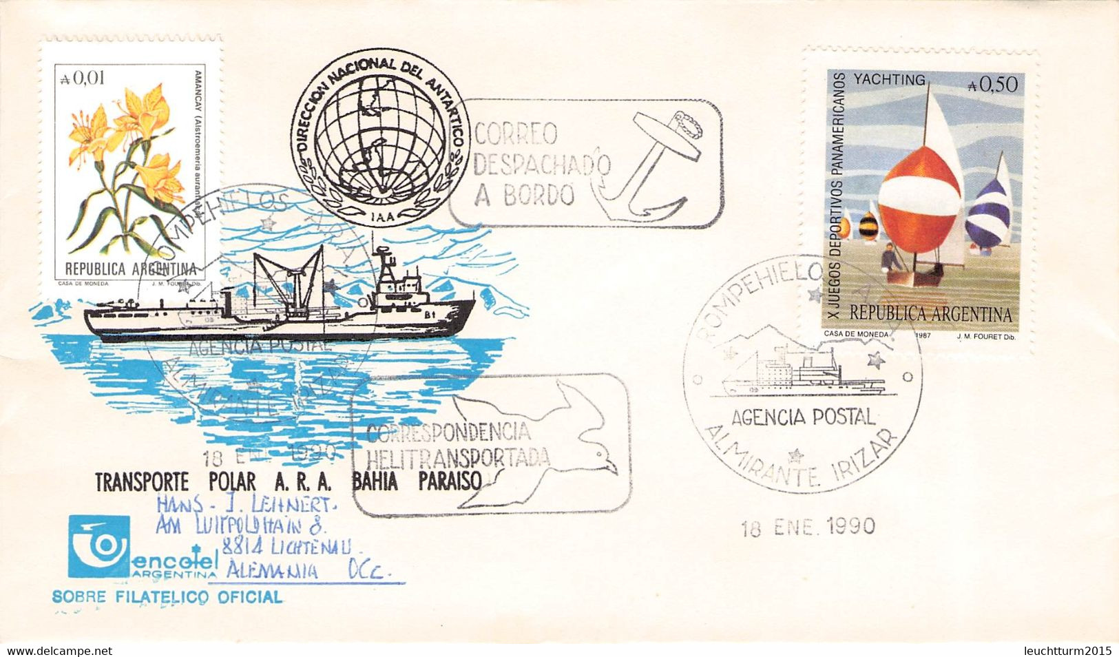 ARGENTINA - COVER 1990 POMPEHIELOS A.R.A. > LICHTENAU/DE Mi #1895 / YZ79 - Cartas & Documentos