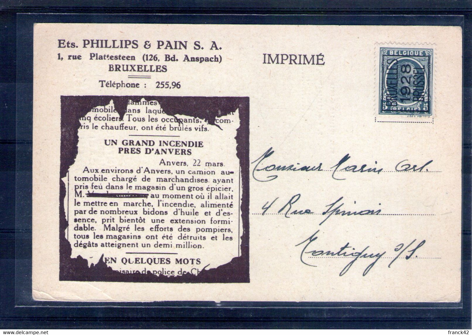 Carte Postale/imprimé. Préoblitéré 1928 - Typos 1922-26 (Albert I.)