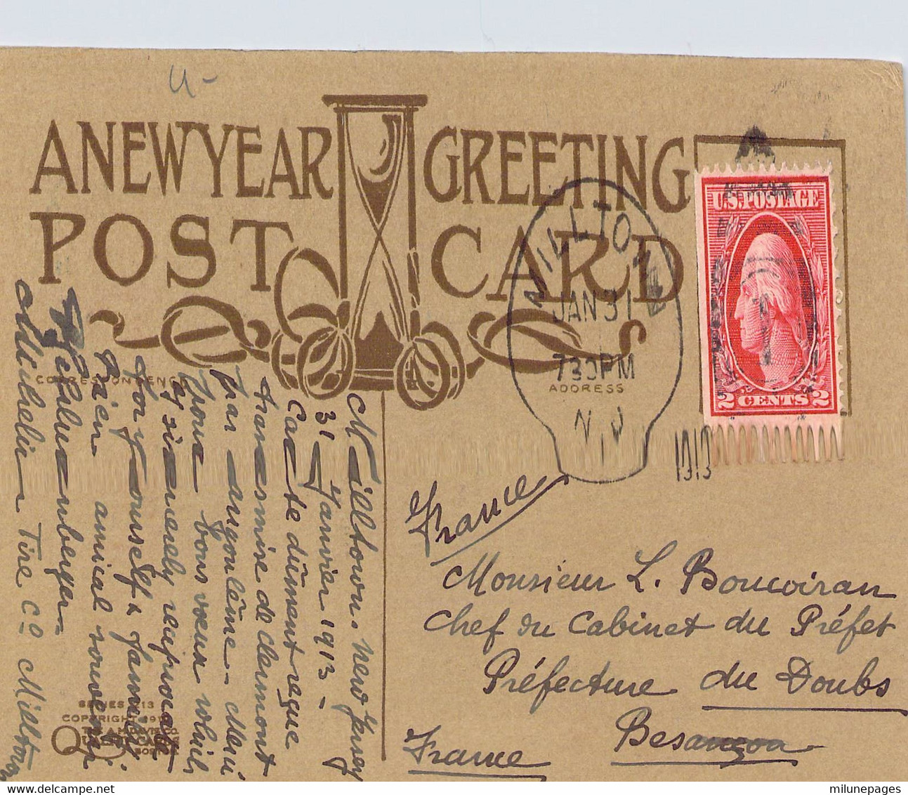 U.S. Post Card A Friendly New Year Greeting A.M.Davis Quality Card Boston Series 213 - Otros & Sin Clasificación