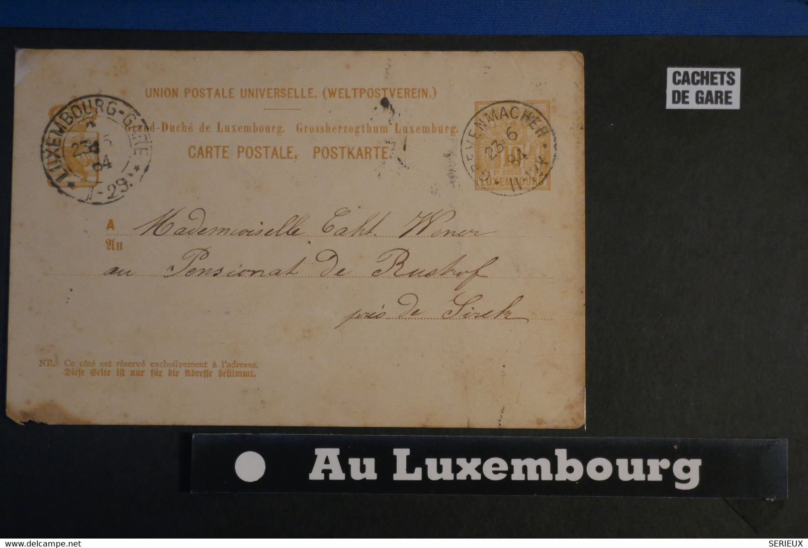 AF8 LUXEMBOURG BELLE CARTE   1884 FERROVIAIRE CACHETS POUR RUSKOF  +++ AFFRANCH INTERESSANT - Máquinas Franqueo (EMA)