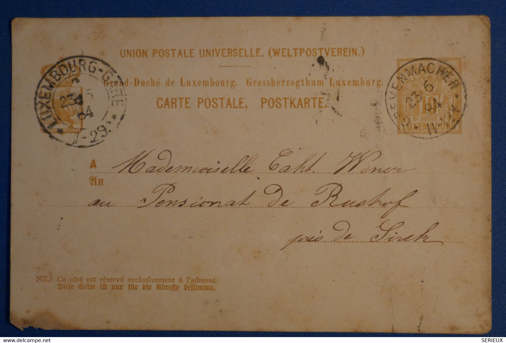 AF8 LUXEMBOURG BELLE CARTE   1884 FERROVIAIRE CACHETS POUR RUSKOF  +++ AFFRANCH INTERESSANT - Maschinenstempel (EMA)