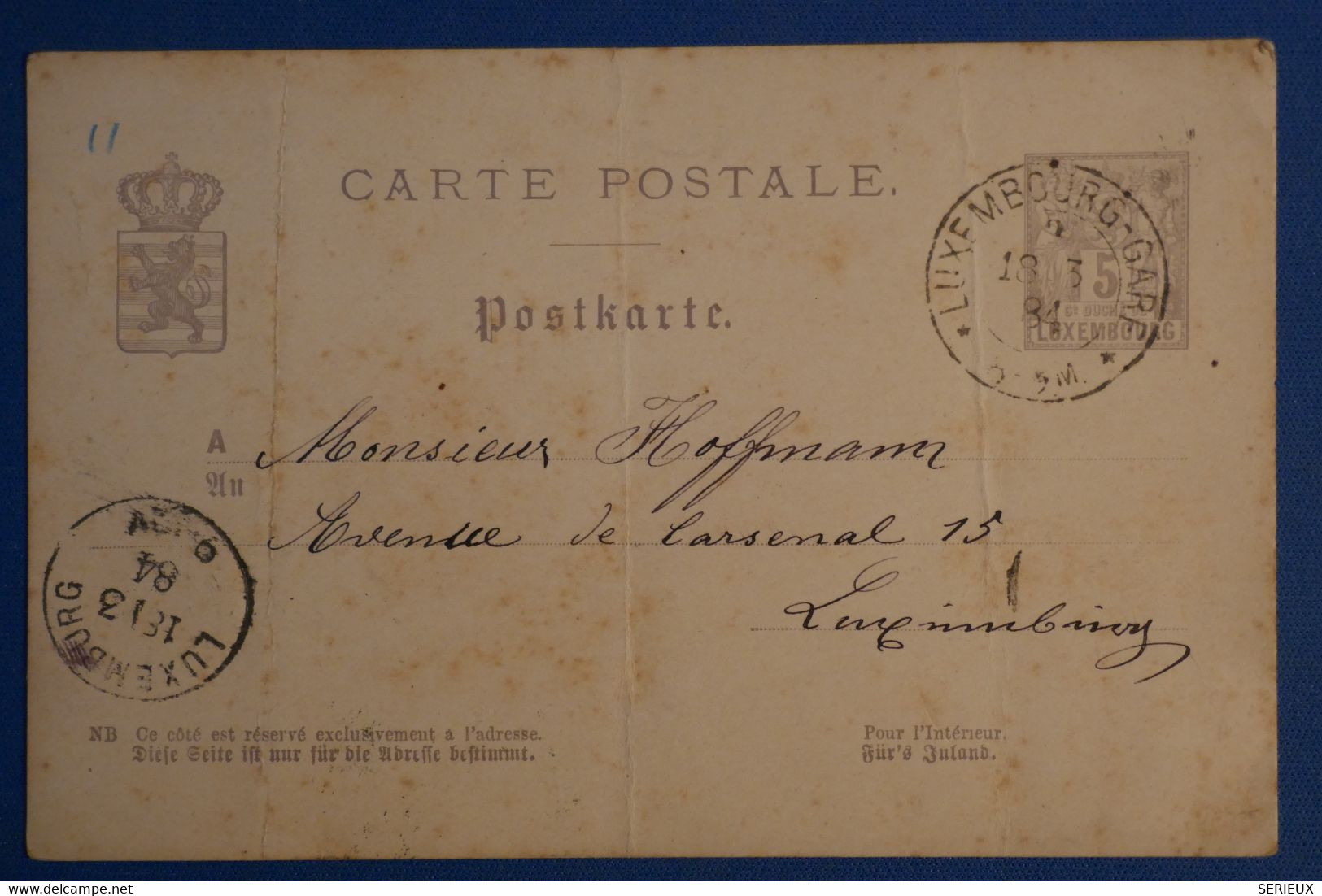 AF8 LUXEMBOURG BELLE CARTE   1884 FERROVIAIRE  CACHET GARE  +++ AFFRANCH INTERESSANT - Franking Machines (EMA)