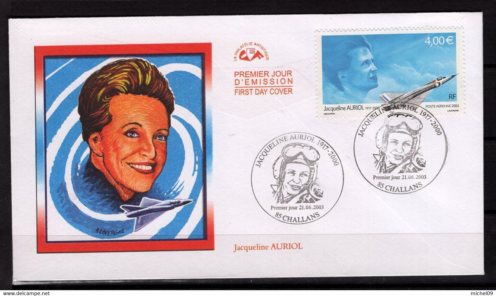 FRANCE 2003  FDC 1ER JOUR  HOMMAGE A L'AVIATRICE JACQUELINE AURIOL - Famous Ladies