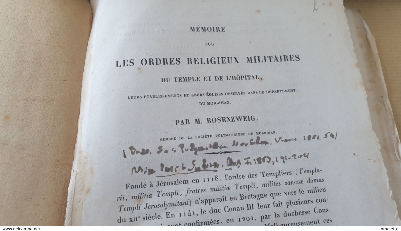 ORDRES RELIGIEUX MILITAIRESDU TEMPLE ET DE L HOPITAL /ROSENZWEIG SOCIETE PLOYMATHIQUE MORBIHAN - 1801-1900