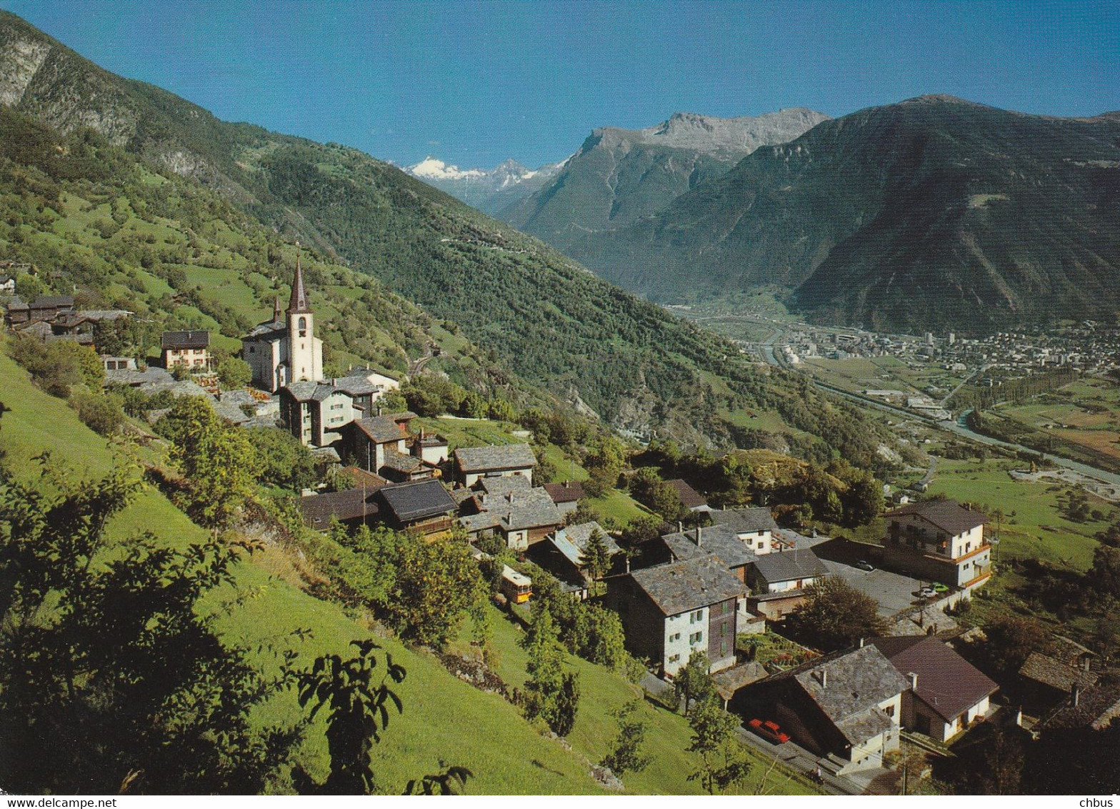 Ausserberg, Blick Ins Rhonetal Mit Visp; Postauto - Ausserberg