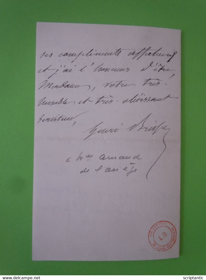 Lettre Autographe Henri BRISSON (1835-1912) Homme D'Etat - PRESIDENT Du CONSEIL - Politiques & Militaires
