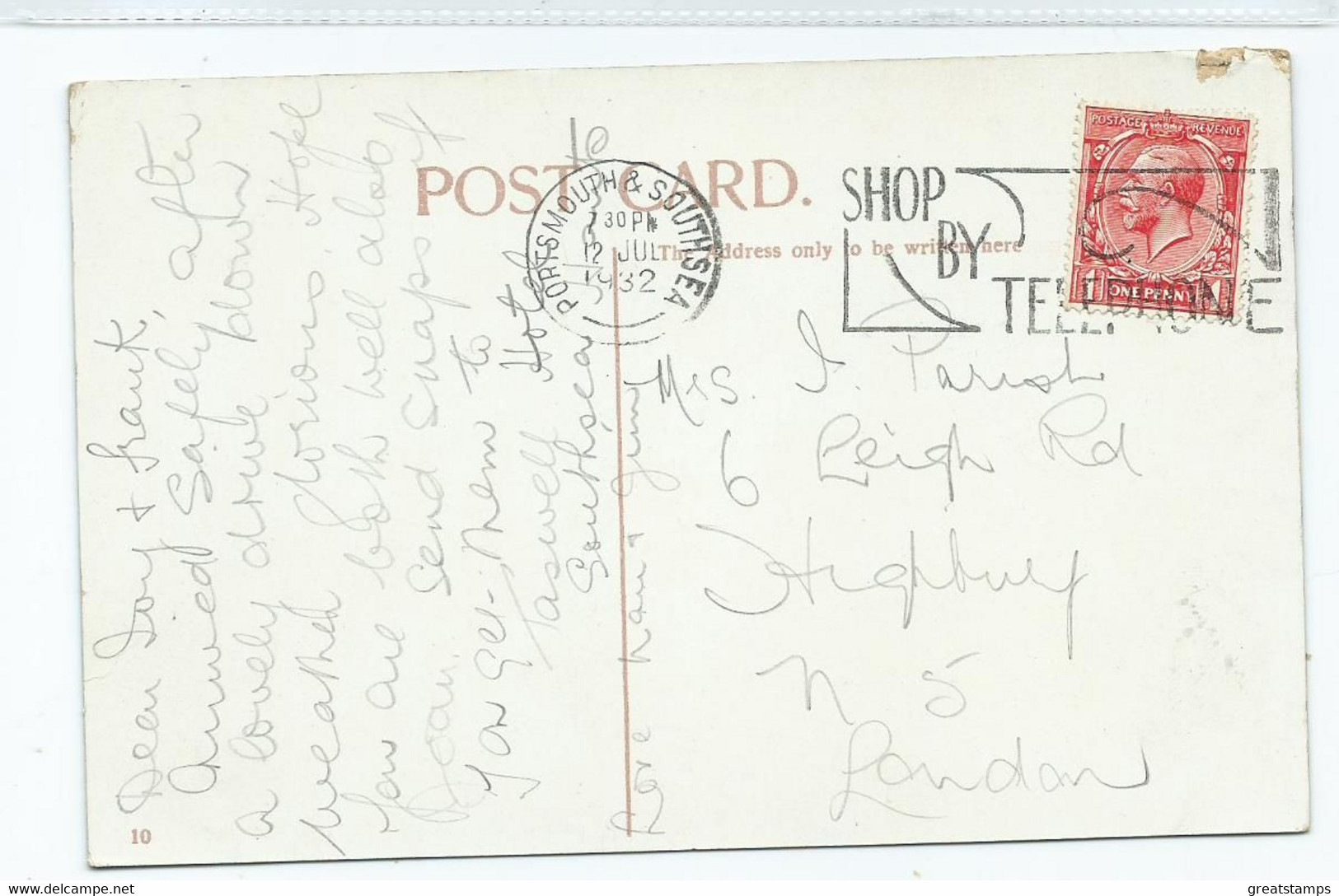 Hampshireportsmouth Southsea Rock Gardens Posted 1932 Slogan Postmark . - Portsmouth