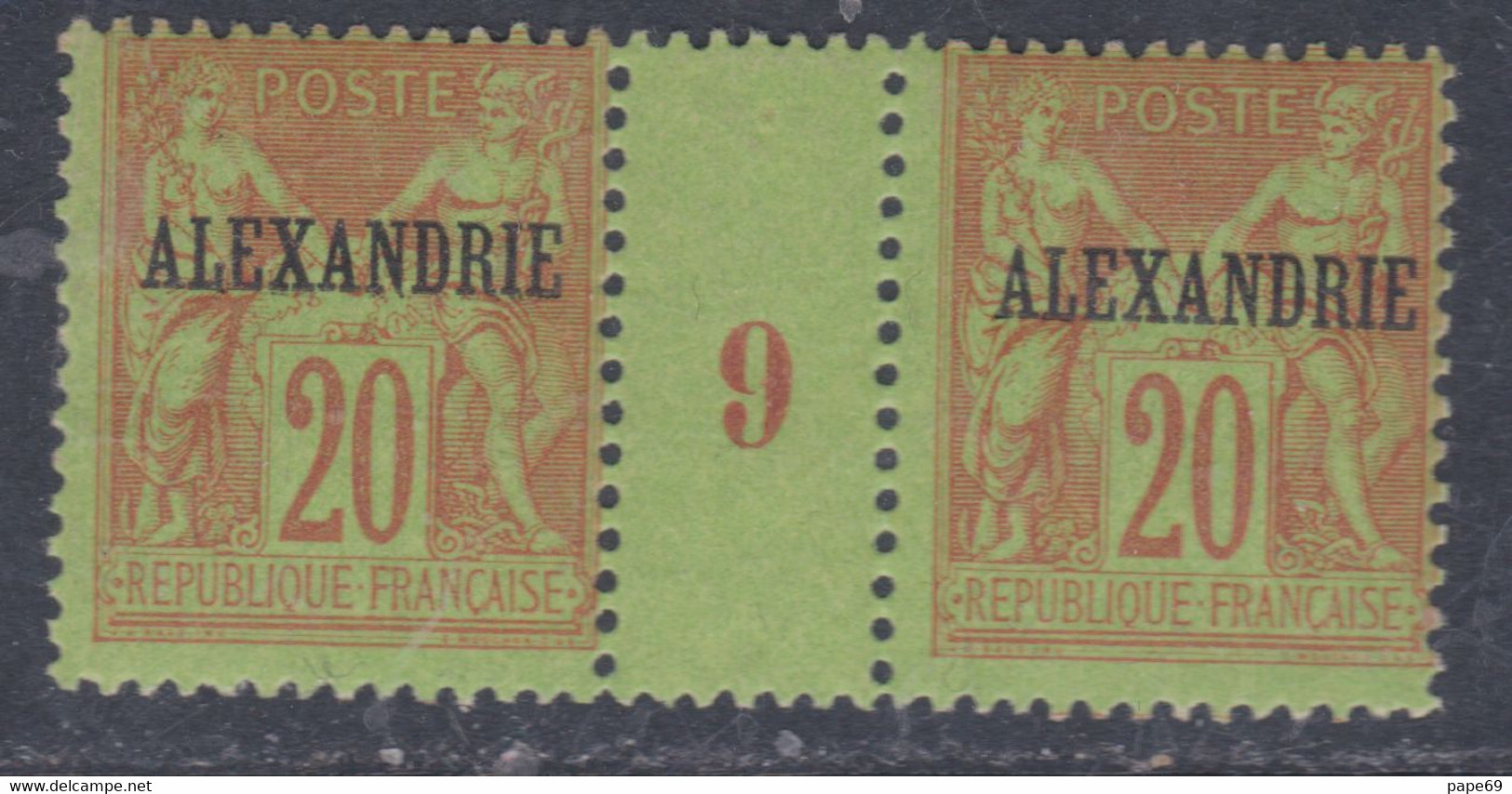 Alexandrie N° 10 X 20 C. Brique Sur Vert En Paire Millésime 9,  Sans Charnière, TB - Neufs