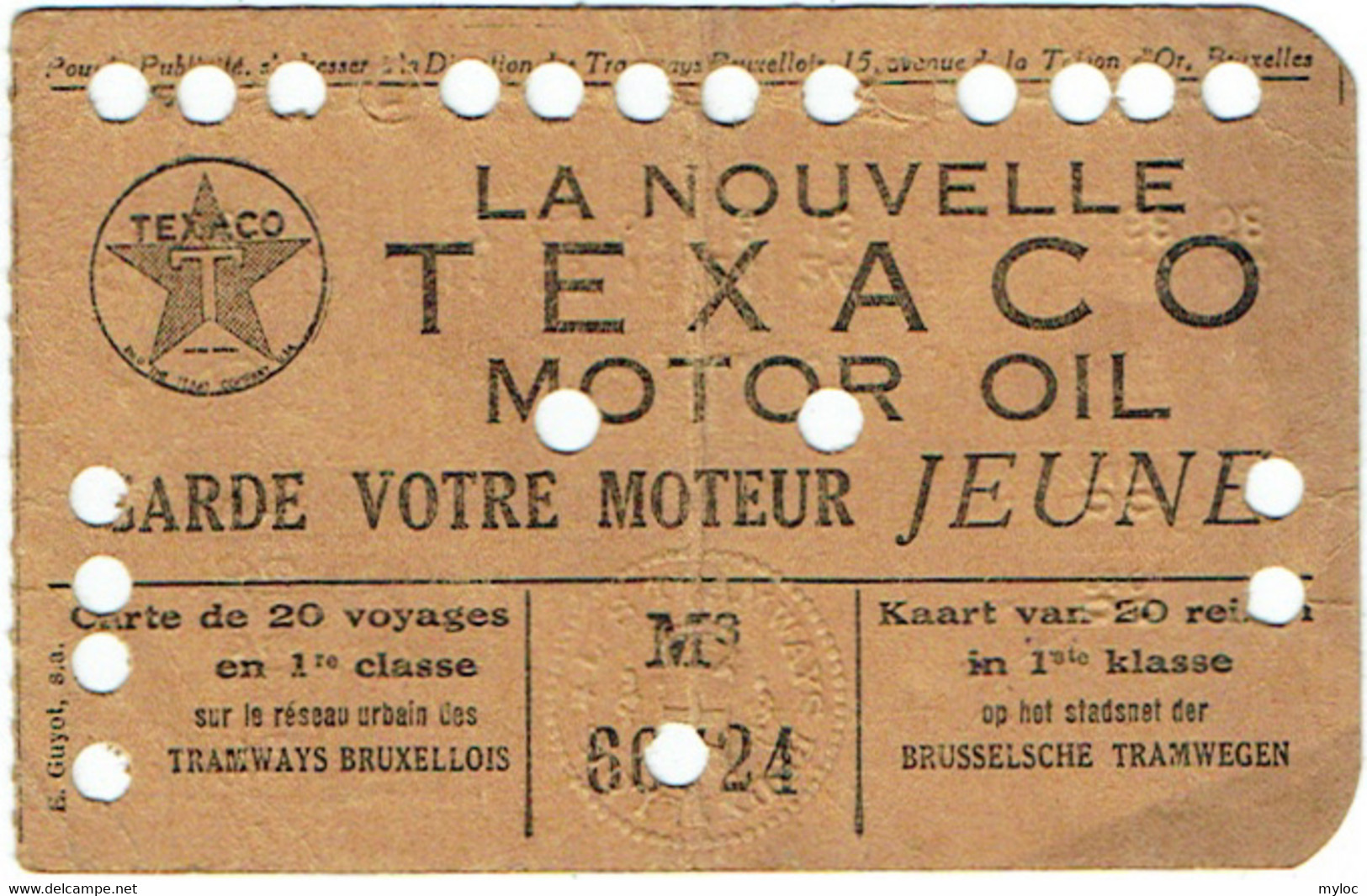 Tramways Bruxellois. Carte 20 Voyages En 1re Classe. Publicité Texaco. 1937. - Europa