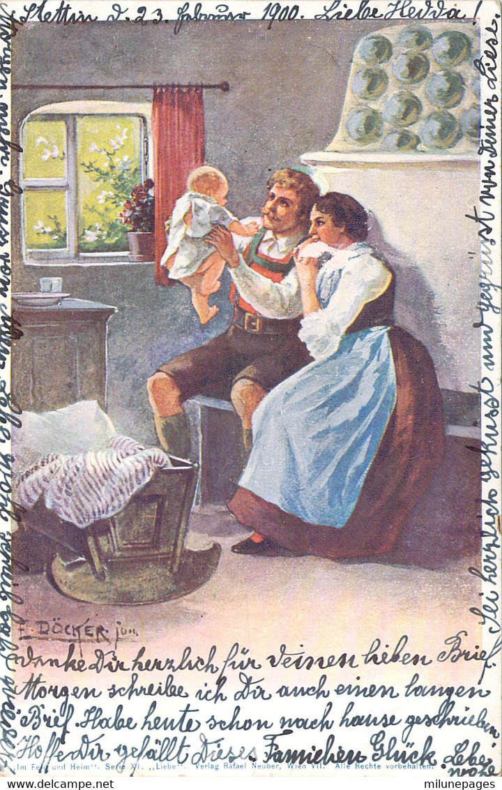 Carte Intimiste De Scène De Famille Et Bébé Illustration De Döcker Im Feld Und Heim Serie XI Carte Précurseur - Döcker, E.