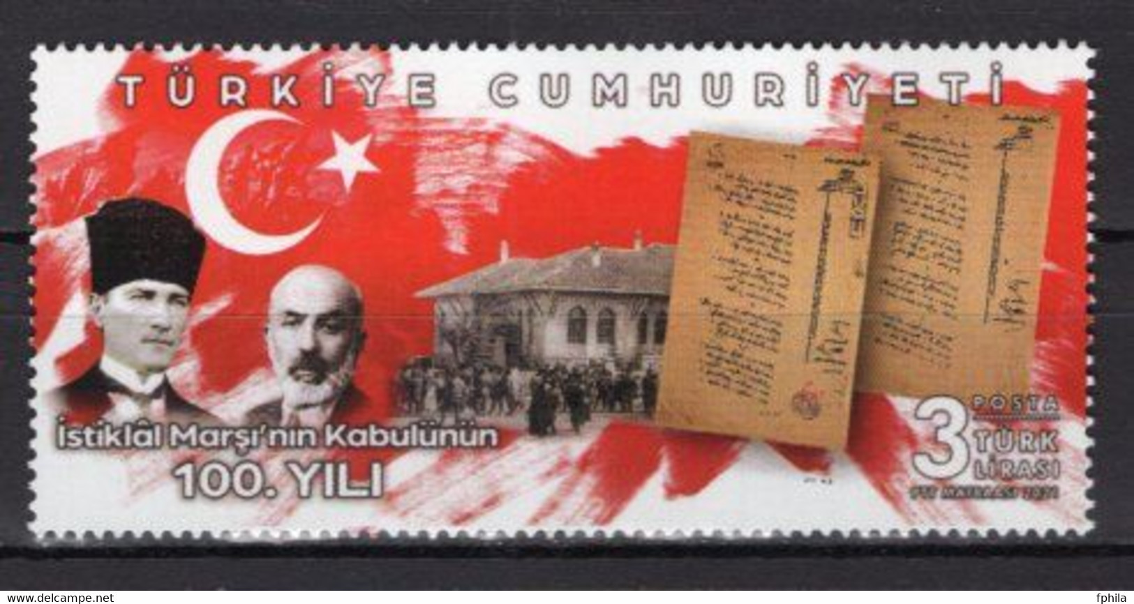 2021 TURKEY CENTENARY OF THE ACCEPTANCE OF THE NATIONAL ANTHEM MNH ** - Ungebraucht