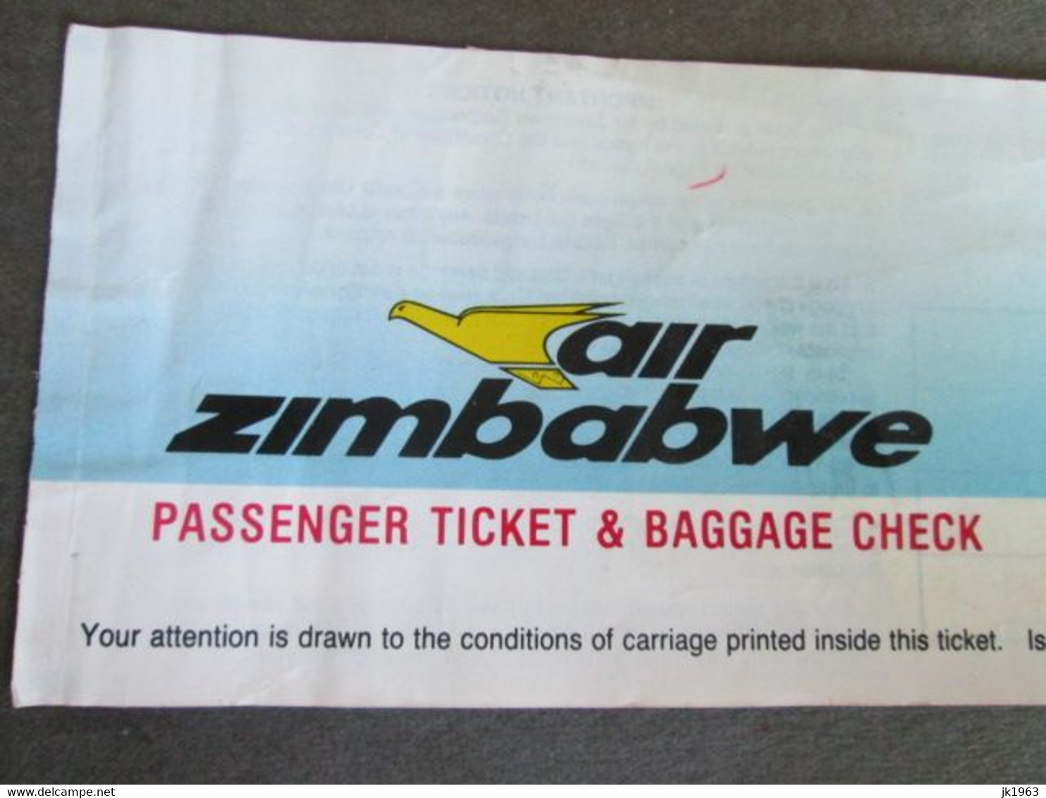 AIR ZIMBABWE, PASSENGER TICKET, 1992 - Wereld
