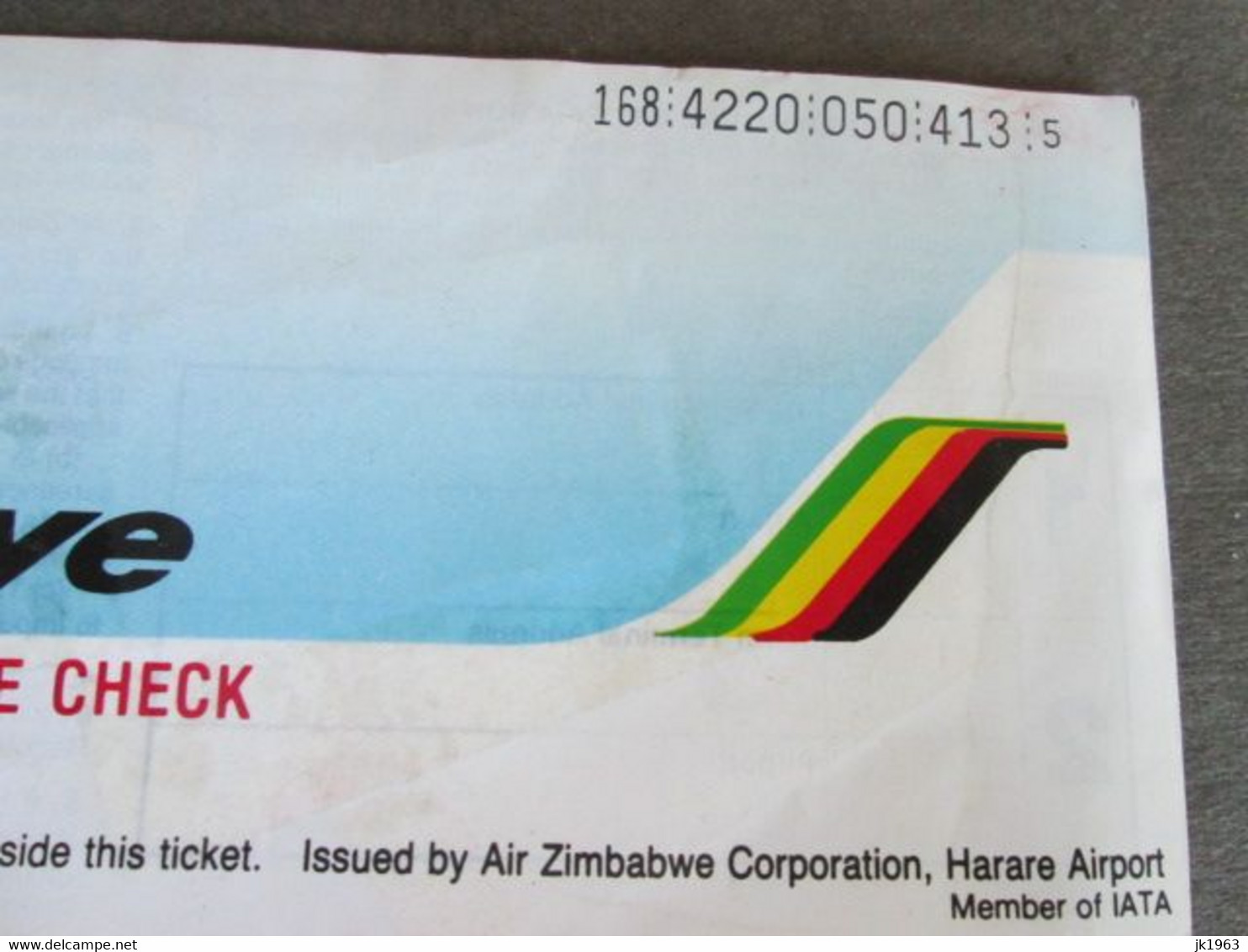 AIR ZIMBABWE, PASSENGER TICKET, 1992 - World