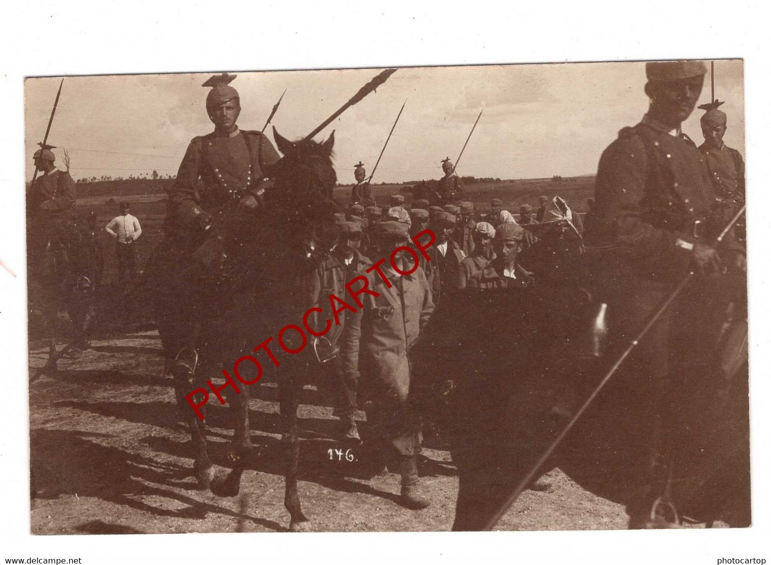 Prisonniers FRANCAIS-Escorte De ULANS-CP NON SITUEE-2x CARTES PHOTOS Allemandes-Guerre 14-18-1 WK-Militaria- - Weltkrieg 1914-18