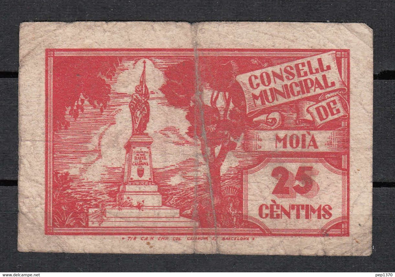 BILLETE DE MOIÀ DE 25 CENTIMOS DE 1937 - Otros & Sin Clasificación