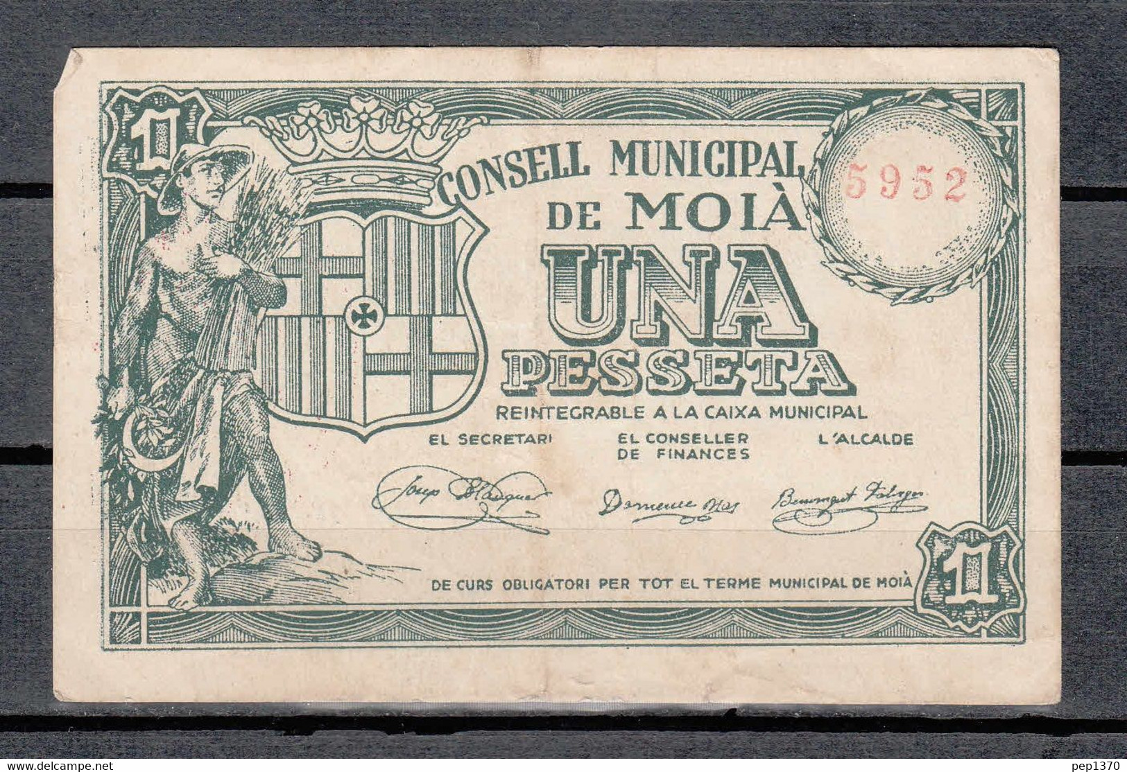 BILLETE DE MOIÀ DE 1 PESETA DE 1937 - Other & Unclassified