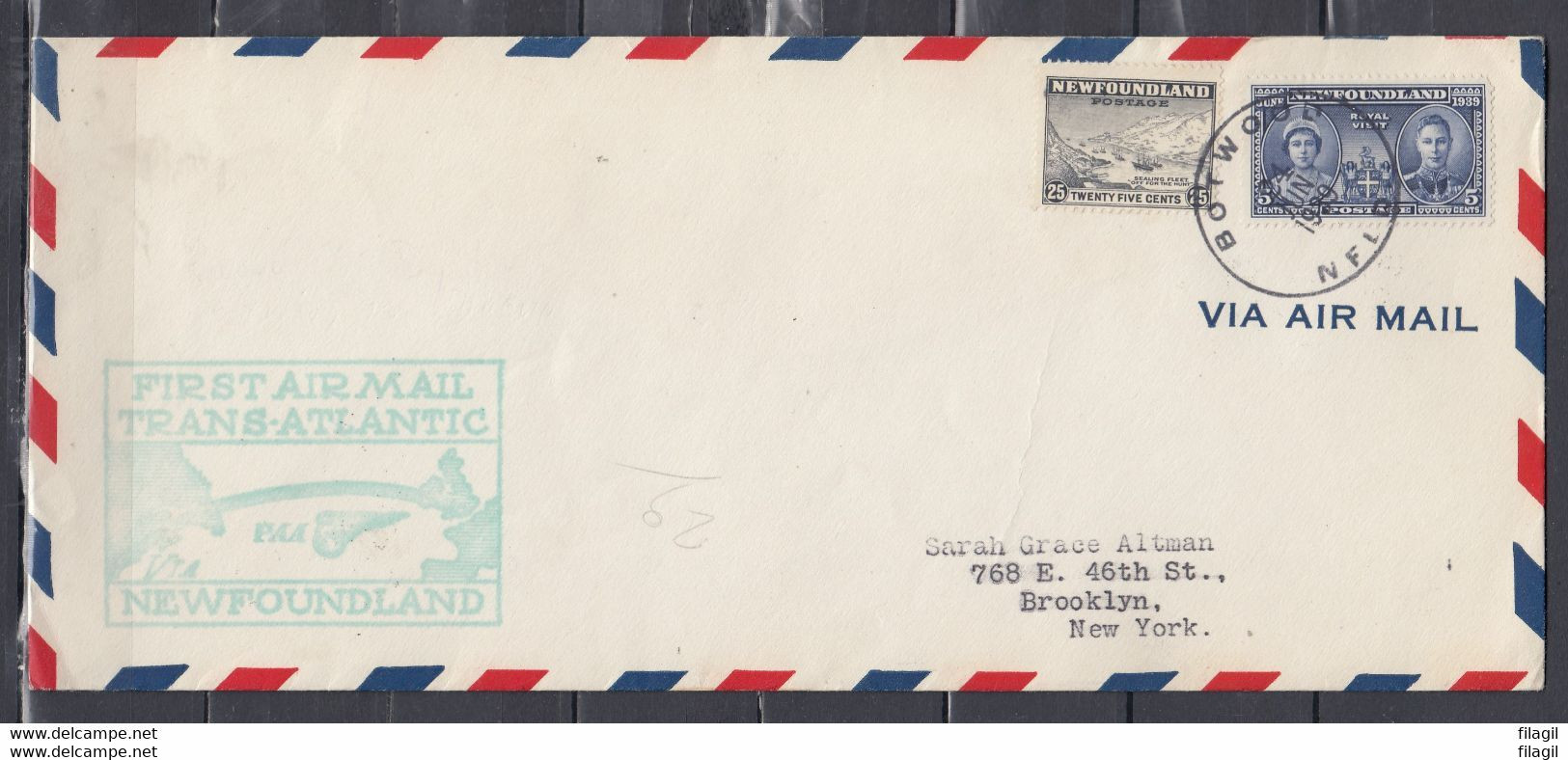 Brief VanBotwood Naar Brooklyn New York First Air Mail Trans-Atlantic Newfoundland - Sonstige & Ohne Zuordnung
