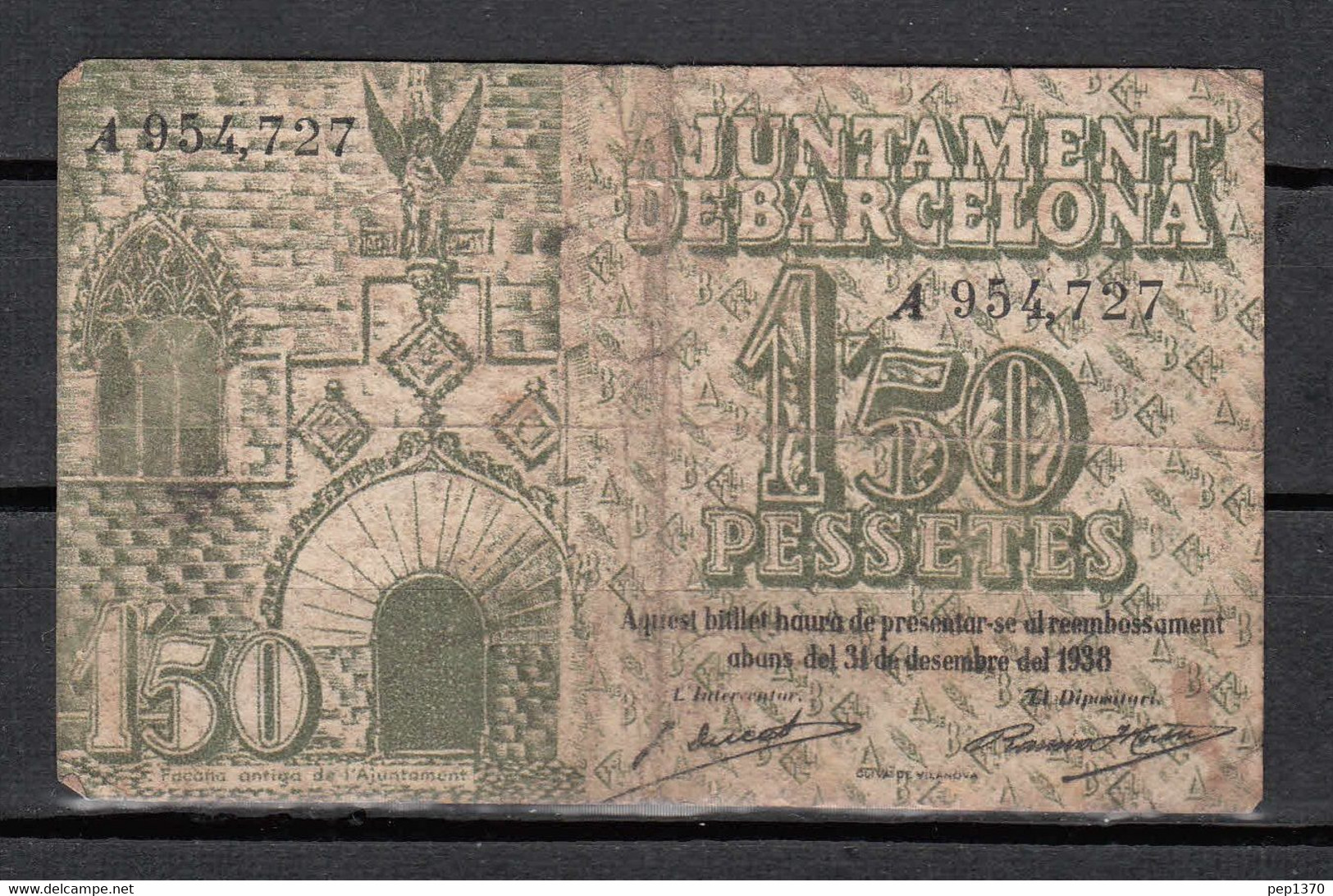 BILLETE DEL AYUNTAMIENTO DE BARCELONA DE 1 PESETA CON 50 CENTIMOS DE 1937 - Andere & Zonder Classificatie