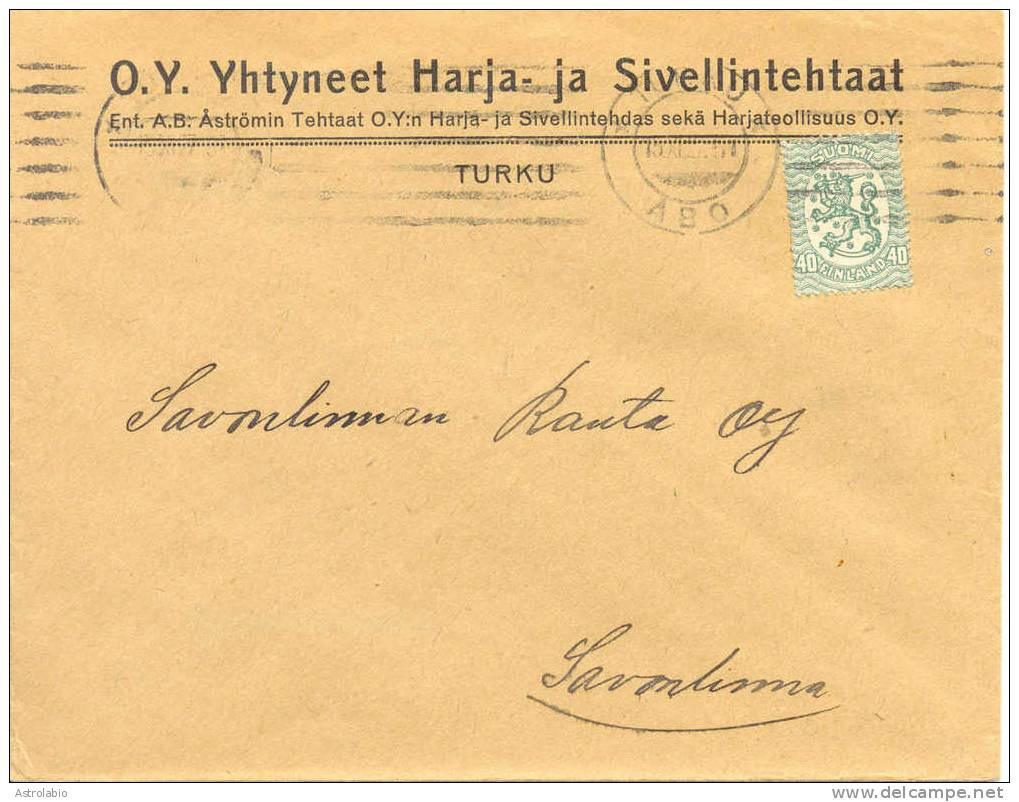 Finlande 1927 " Lettre De Turku Vers Savonlinna " - Covers & Documents