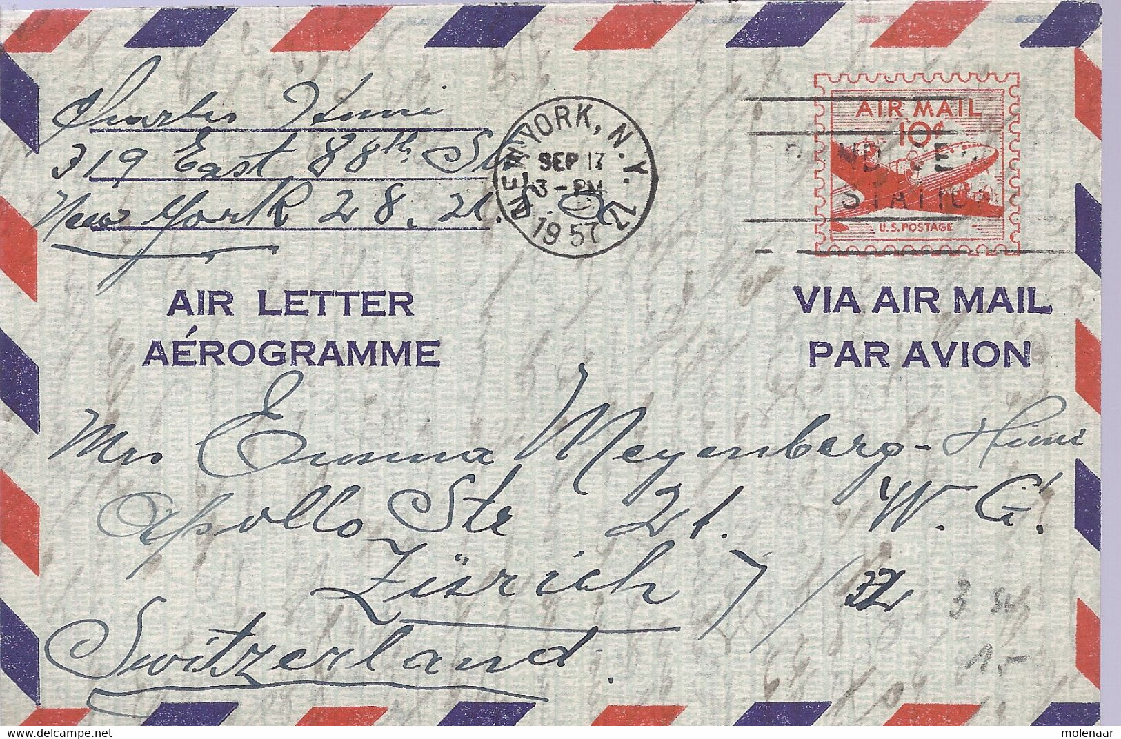 Verenigde Staten - Postwaardestukken Gefrankeerde Aerogramme  Uit 1957 (3558) - 1941-60