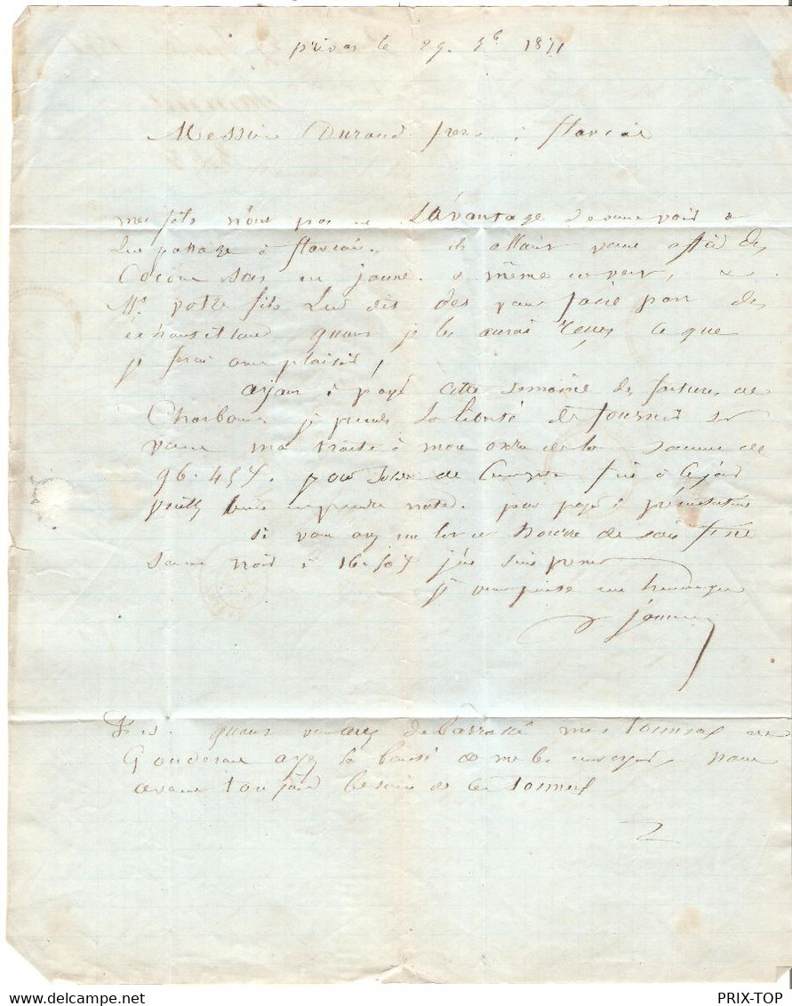 France TP 20A (Bande De 3) S/LAC De Privias (Ardèche) 29/9/1871 1er Mois Nouveau Tarif > Flaviac C. D'arrivées Pointillé - 1849-1876: Periodo Classico