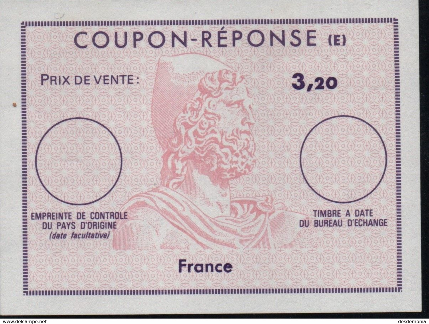 Coupon Réponse International Buste D'Hermes France 3.2FF ** - Coupons-réponse