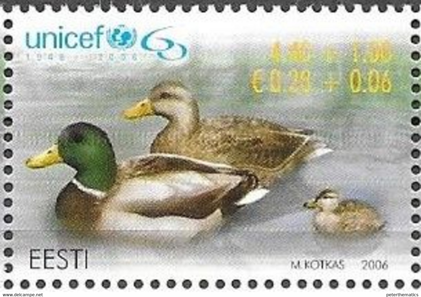 ESTONIA, 2006, MNH, BIRDS, DUCKS, UNICEF,1v - Ducks