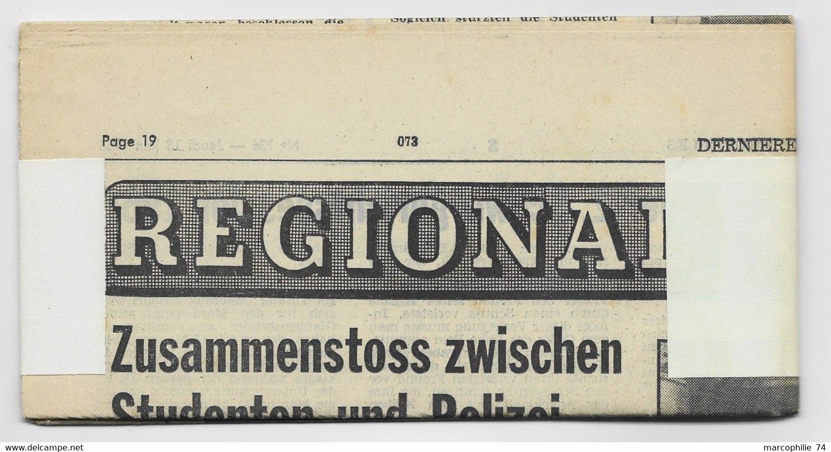 FRANCE  BLASON 5C SEUL JOURNAL COMPLET 67 STRASBOURG 21.6.1968 + GRIFFE JUSQU'A NOUVEL AVIS IMPRIMES SUSPENDUES GREVE - Andere & Zonder Classificatie