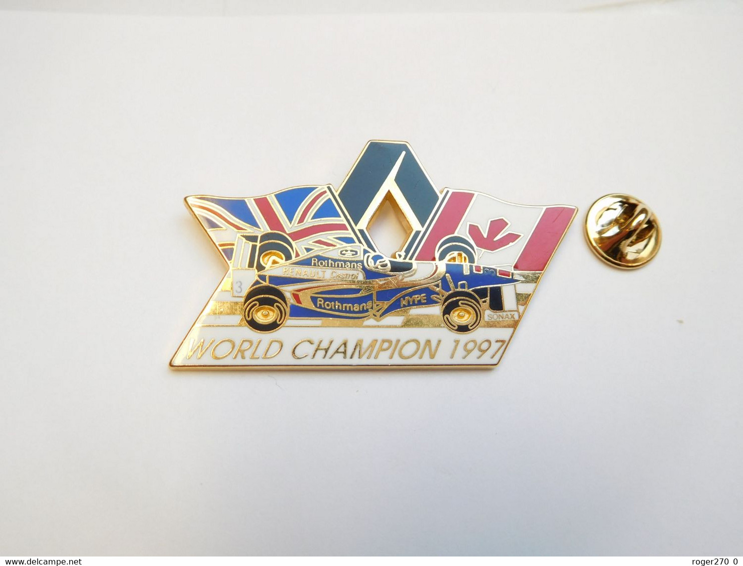 Superbe Pin's En Zamac , Auto Williams Renault F1 , World Champion 1997 , Tabac Rothmans , Oil Castrol , Villeneuve - F1