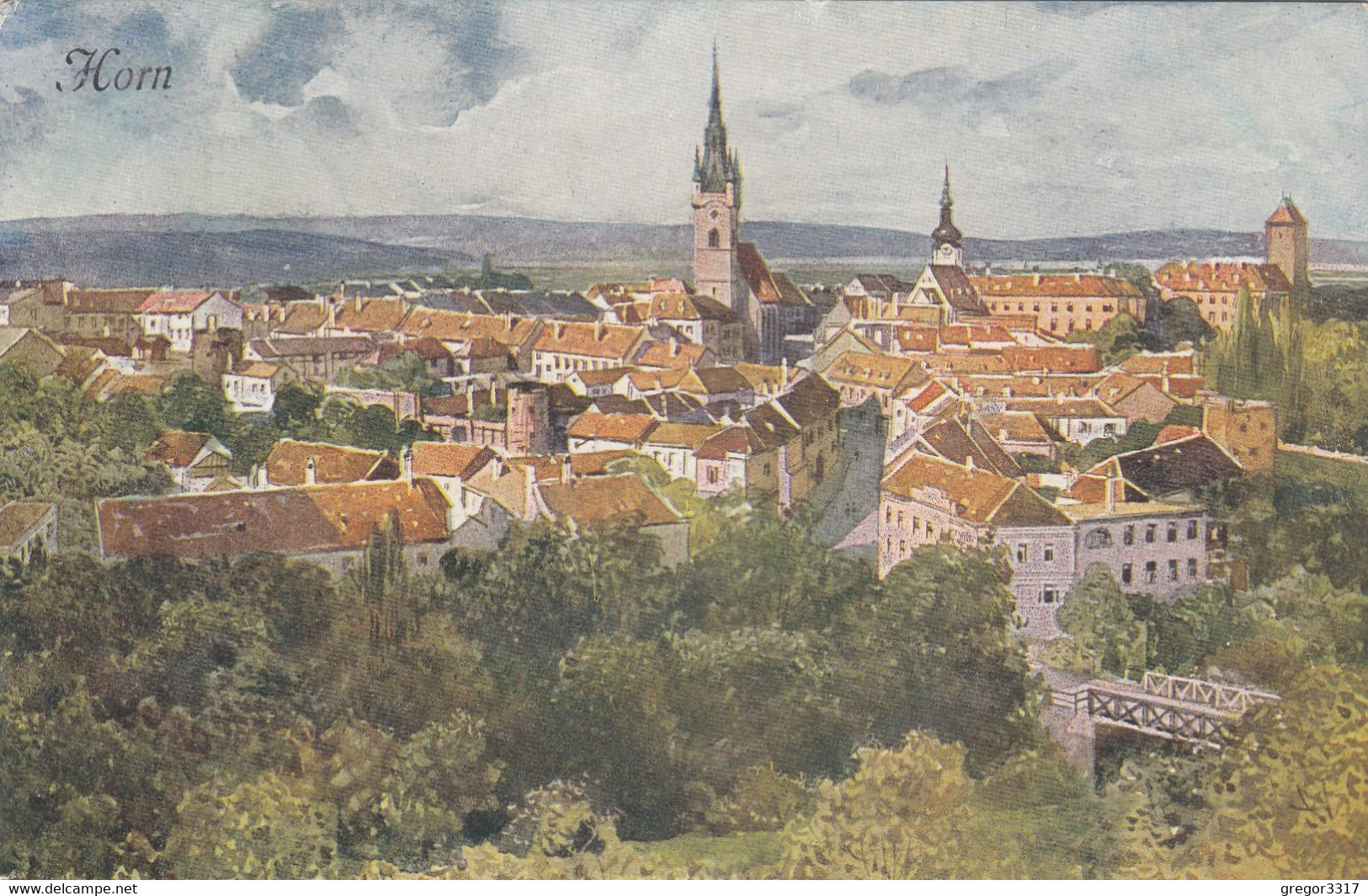 A1800) HORN - Sehr Schöne Alt EVariante - Häsuer Kirche Brücke - Bäume 1921 - Horn