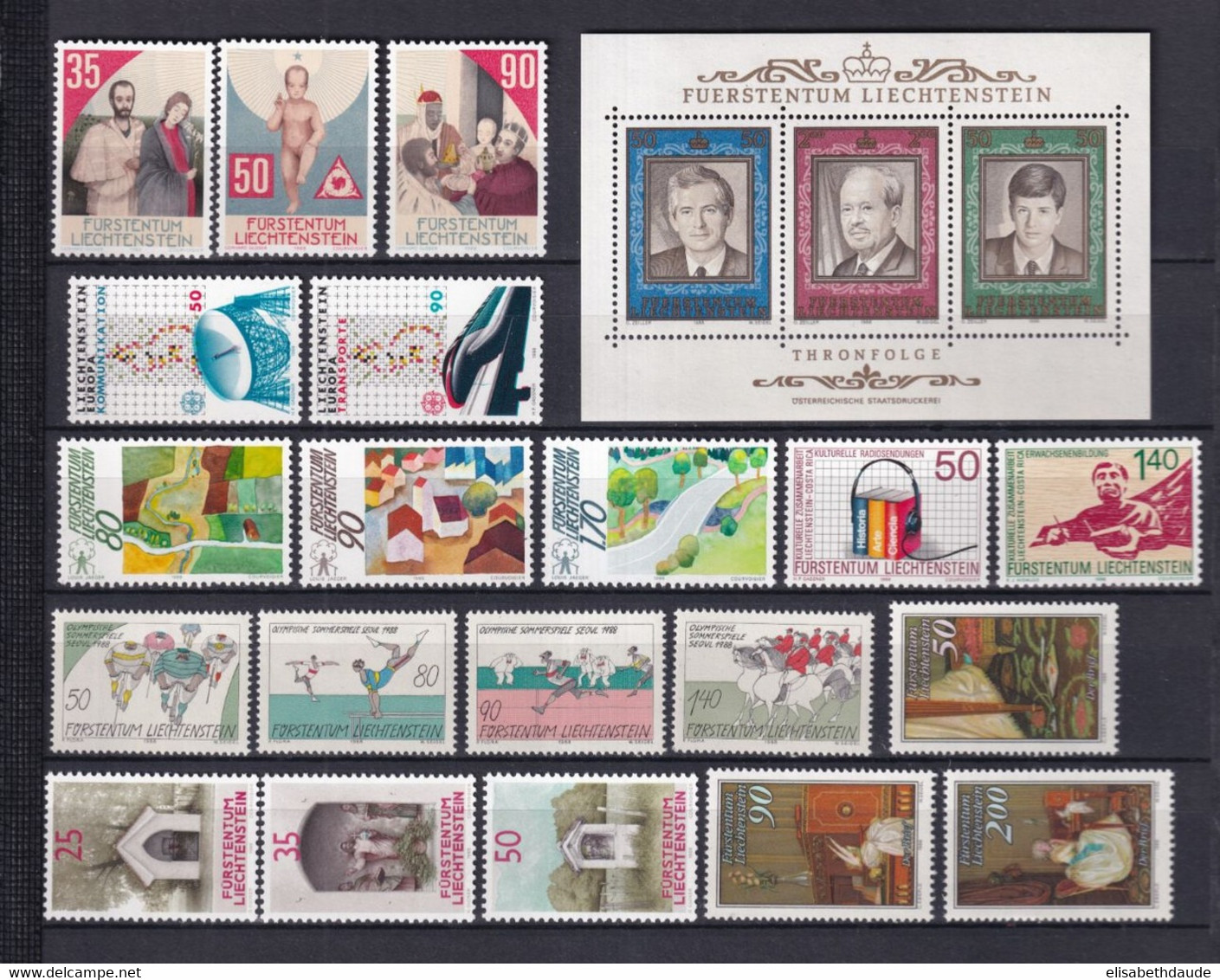 LIECHTENSTEIN - ANNEE COMPLETE 1988 ** MNH - COTE YVERT 2012 = 40.5 EUR. - Années Complètes