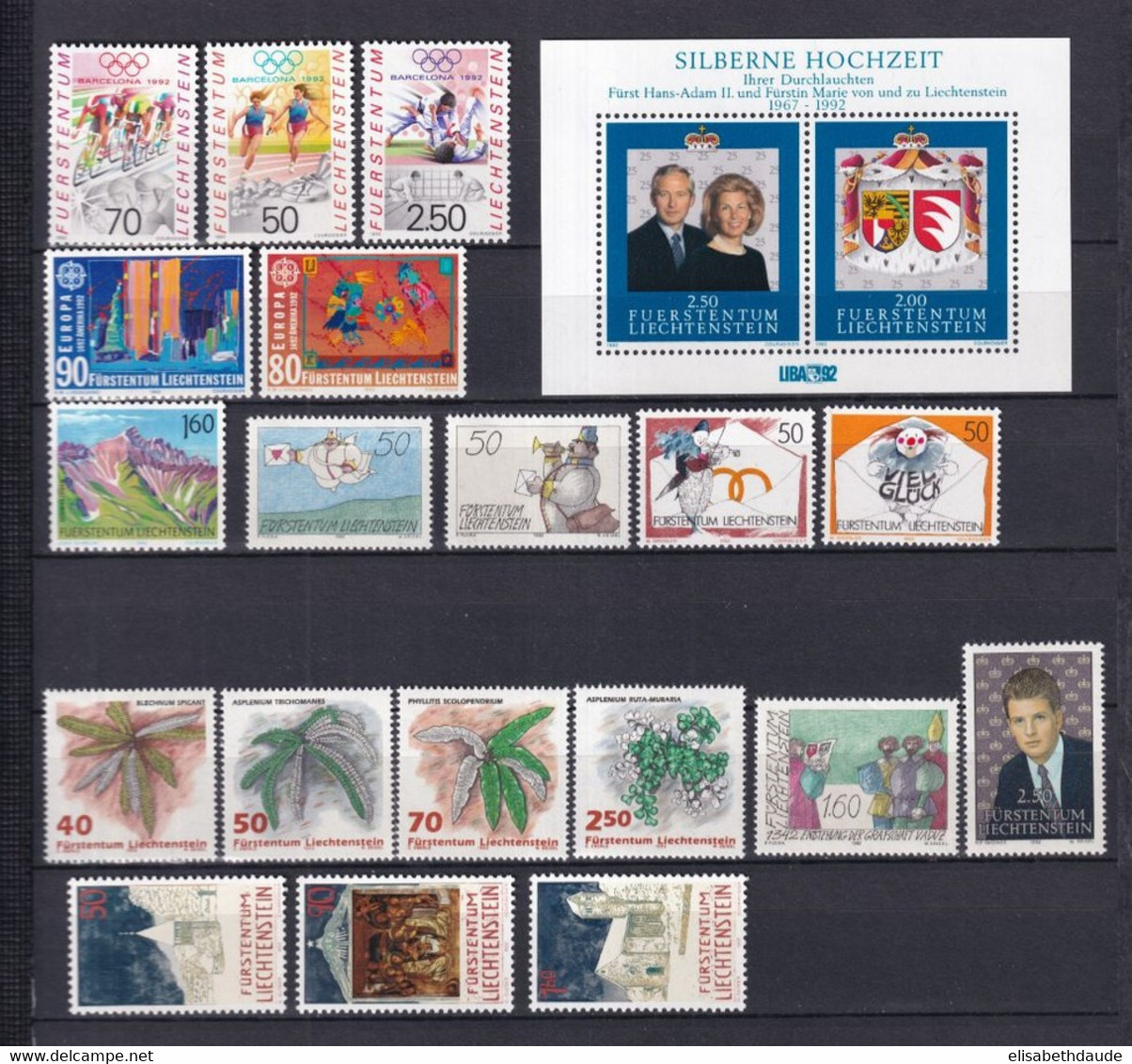 LIECHTENSTEIN - ANNEE COMPLETE 1992 ** MNH - COTE YVERT 2012 = 42.6 EUR. - Années Complètes