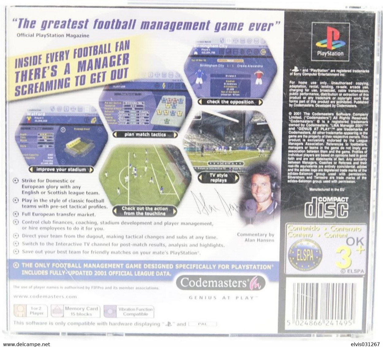 SONY PLAYSTATION ONE PS1 : LMA MANAGER 2001 FOODBALL SOCCER - CODEMASTERS - Playstation