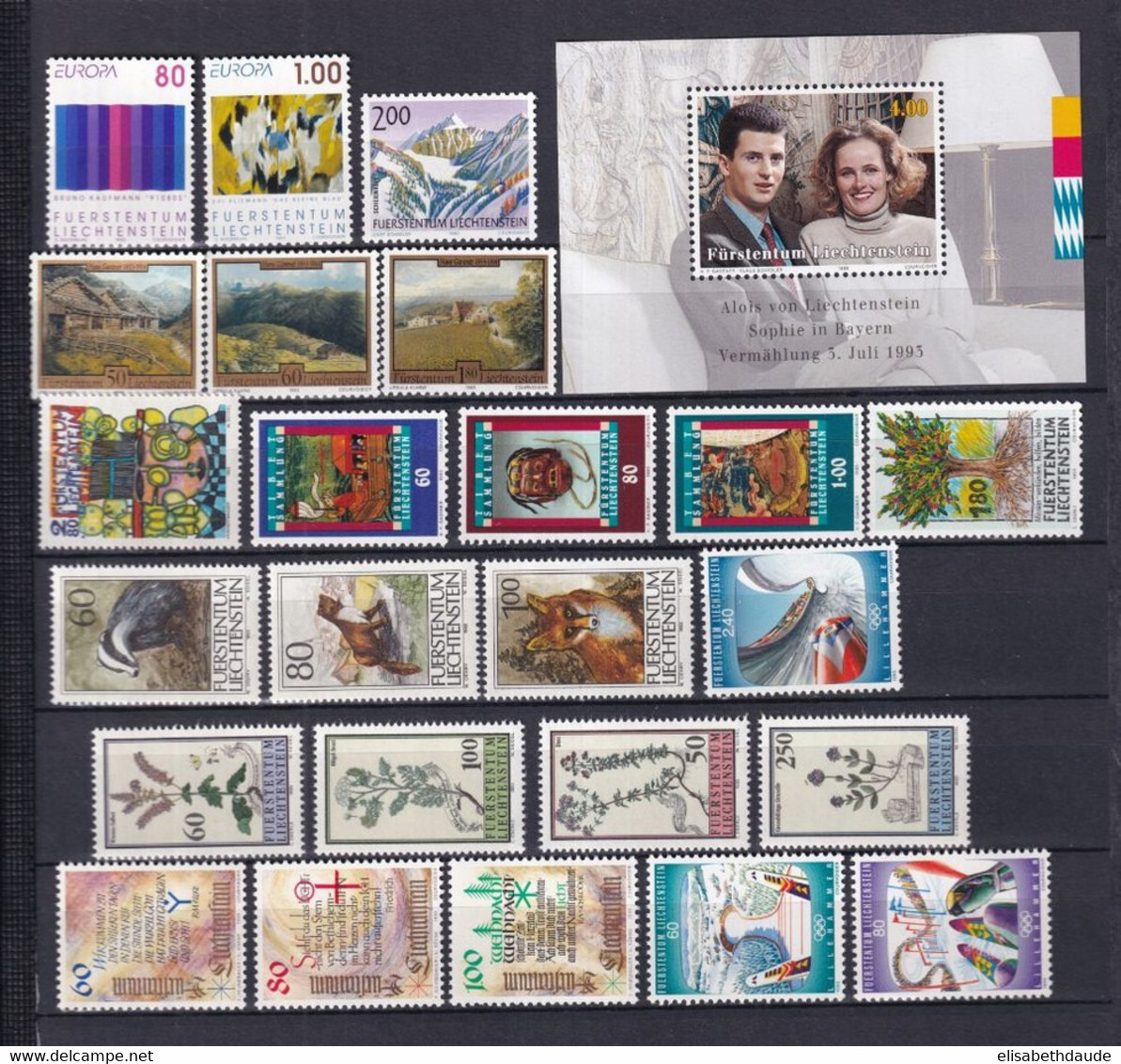 LIECHTENSTEIN - ANNEE COMPLETE 1993 ** MNH - COTE YVERT 2012 = 54.25 EUR. - Années Complètes