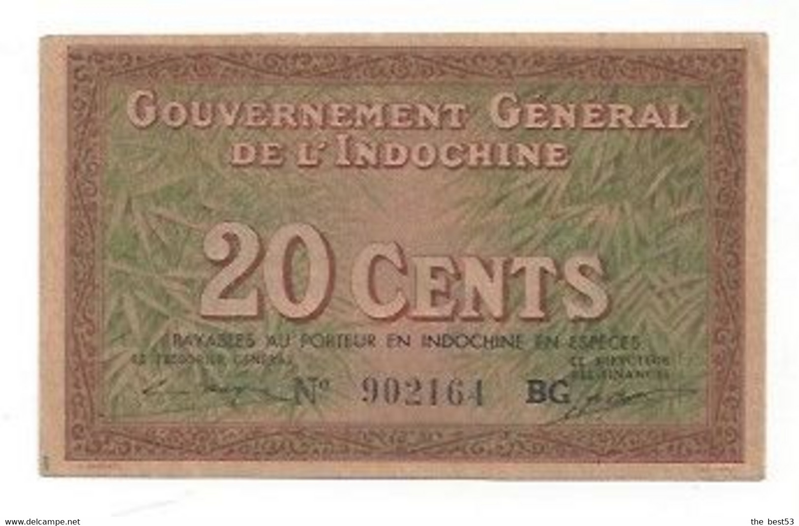 Banque De L' Indochine   -    20 Cents Gouvernement Général - Indocina