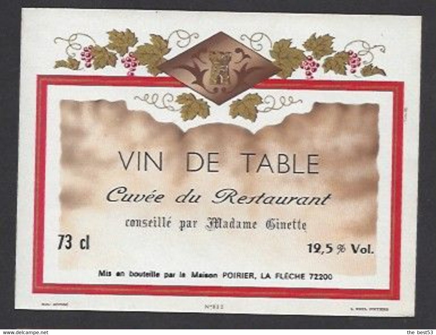 Etiquette De Vin De Table -  Restaurant De Madame Ginette  -  Poirier  à  La Flèche  (72) - Bicentenario De La Revolución Francesa