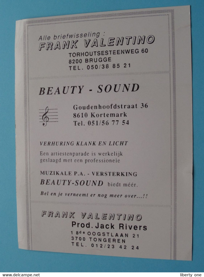 Frank VALENTINO Gehandtekend ( Brugge / Jack Rivers Tongeren ) > ( Voir / Zie Photo ) Bijgesneden Kaart ! - Singers & Musicians