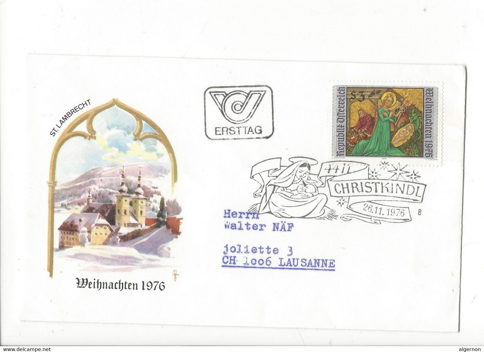 29227 - Christkindl 1976 Enveloppe Pour Lausanne 26.11.1976 Weihnachten 1976 St. Lambrecht - Navidad