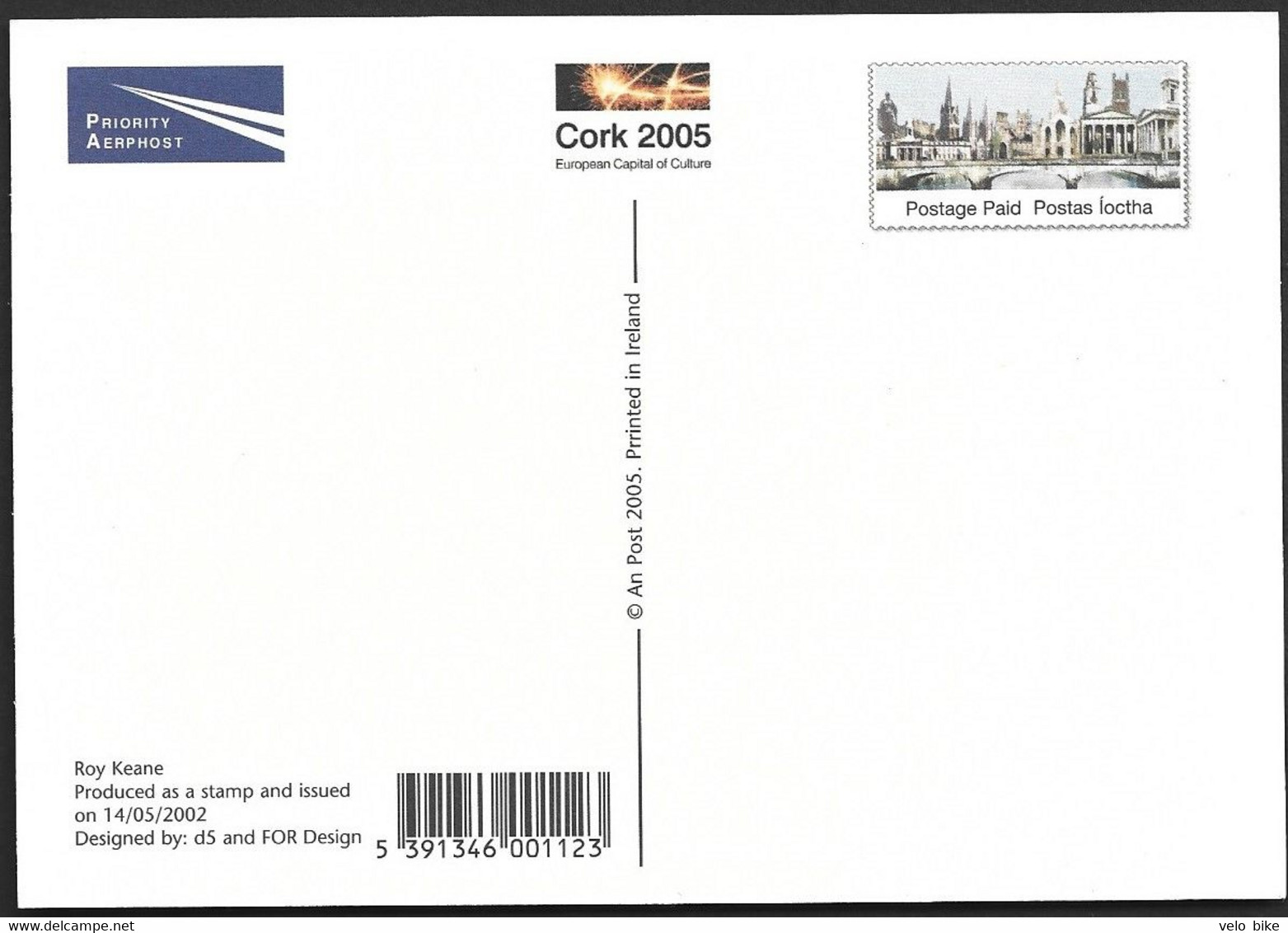 Eire Ireland Postal Stationery Postage Paid Cork 2005 Roy Keane Soccer FAI Clover Football Priotaire Airmail - Entiers Postaux