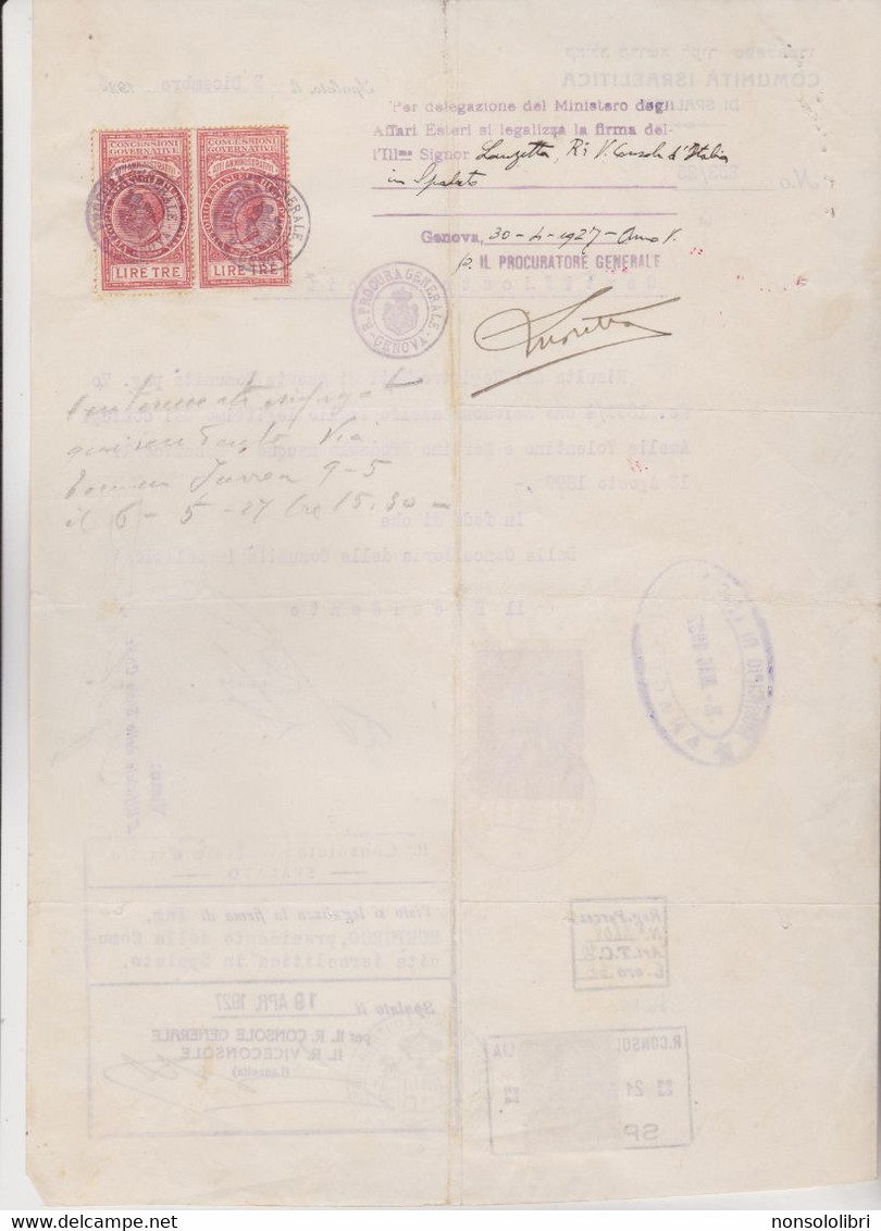 CERTIFICATO NASCITA - COMUNITA'  ISRAELITICA  DI  SPALATO  1925 . CON  FISCALI - Historical Documents